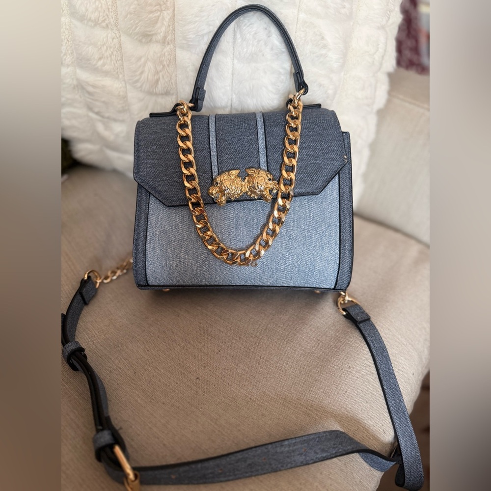 ALDO Denim Style Structured Top Handle Crossbody Bag – Gold Chain Detail (NWT)